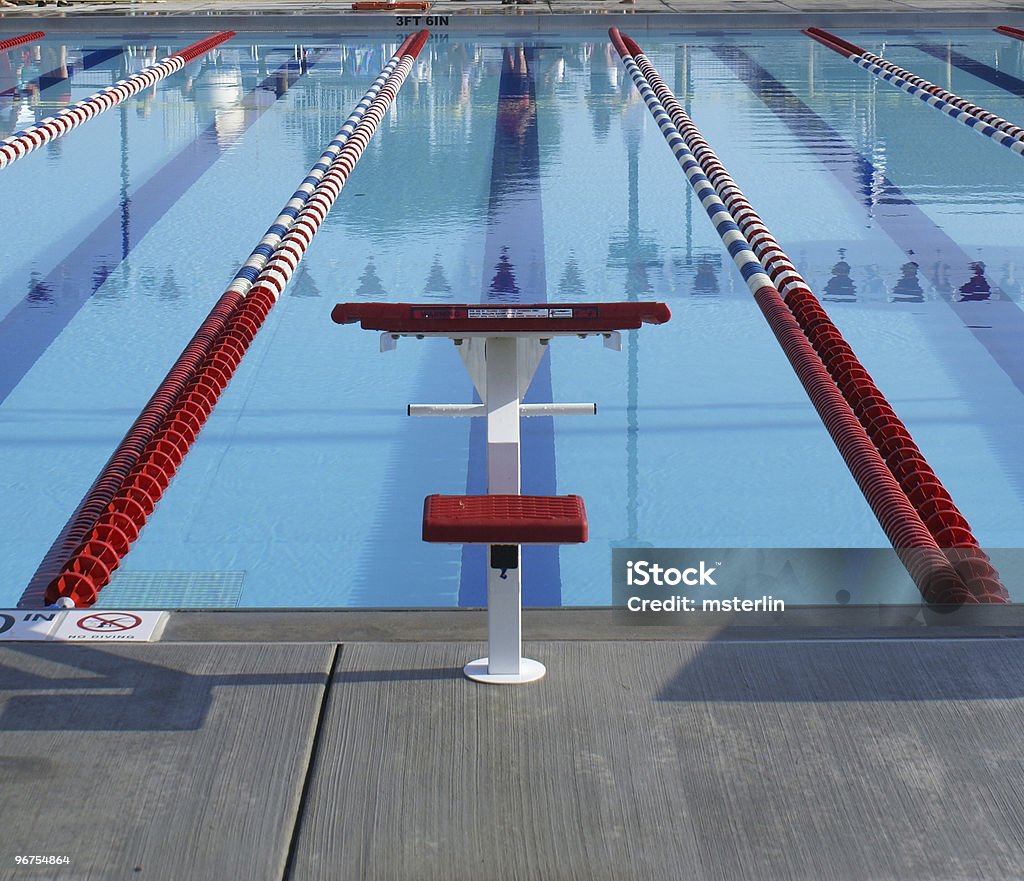 Red starting block in swim lane Swimming lane prepared for competition Swimming Pool Stock Photo