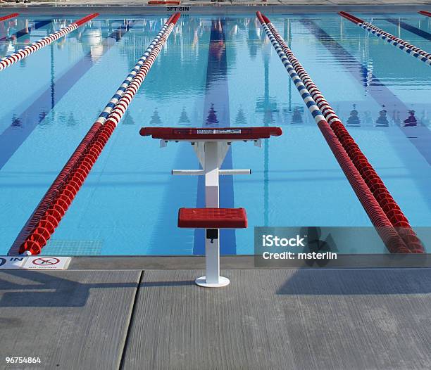 Red Starting Block In Swim Lane Stock Photo - Download Image Now - Swimming Pool, Swimming Lane Marker, Swimming Starting Block