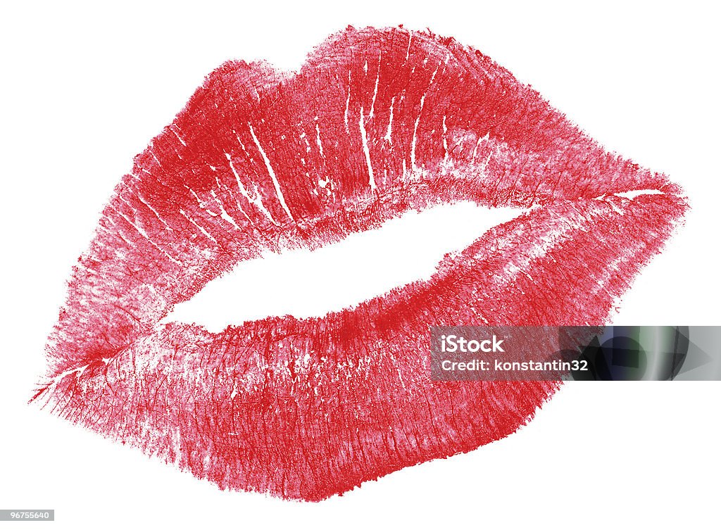 lovely red woman lips isolated on white Puckering Stock Photo