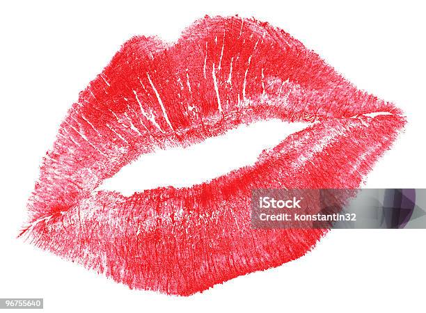 Lovely Red Woman Lips Isolated On White Stock Photo - Download Image Now - Puckering, Lipstick Kiss, Transparent