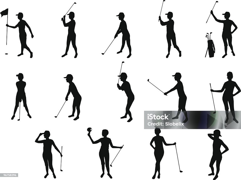 Ragazza da Golf silhouette - arte vettoriale royalty-free di Adulto