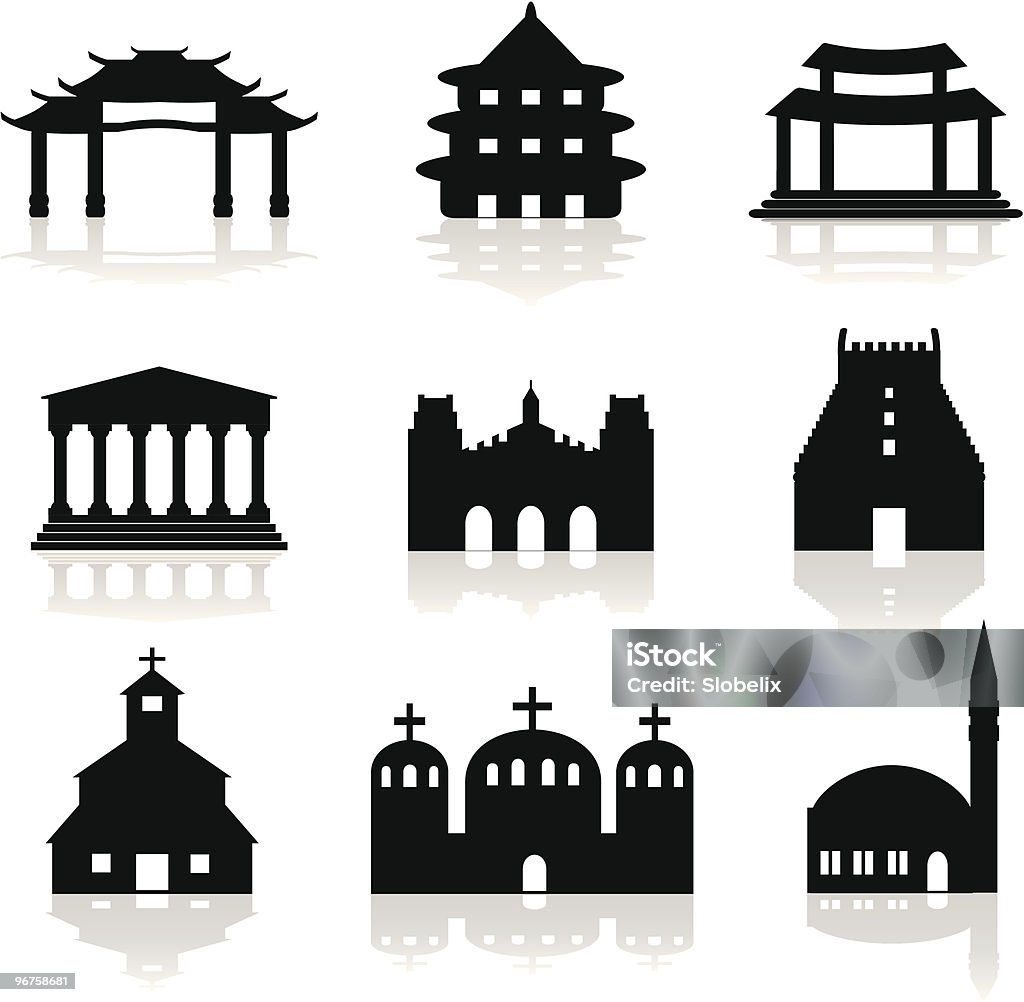 Santuários religiosos, igrejas e mesquita ilustração - Vetor de Cultura Grega royalty-free