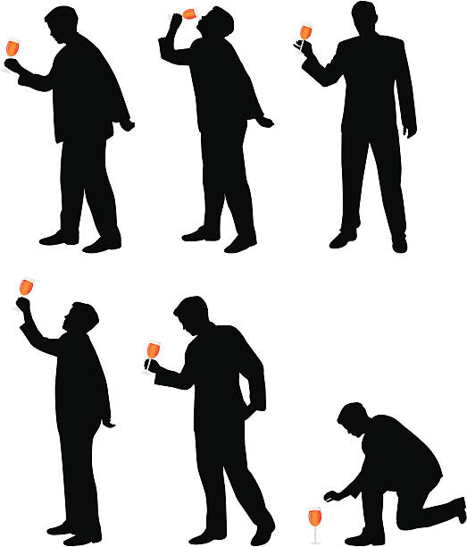 mann mit glas trinken silhouetten - toast party silhouette people stock-grafiken, -clipart, -cartoons und -symbole