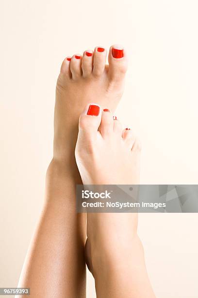 Foot With Red Nails Stock Photo - Download Image Now - Pedicure, Red Nail Polish, Human Foot