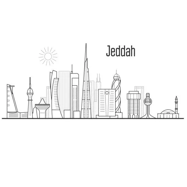 Vector illustration of Jeddah city skyline - towers and landmarks, cityscape in liner style