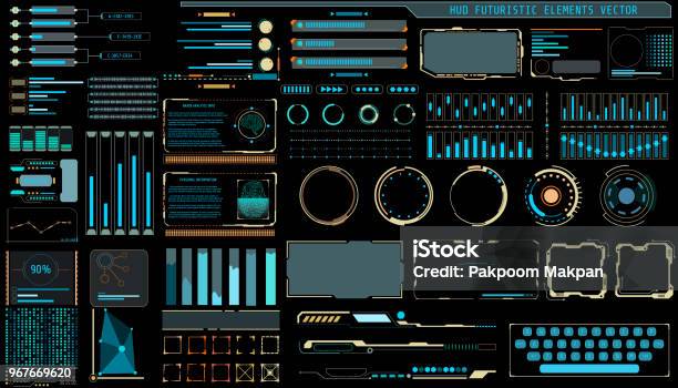 Hud Futuristic Technology Interface Elements Panel Set Vector - Immagini vettoriali stock e altre immagini di Interfaccia utente grafica