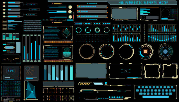 HUD Futuristic Technology Interface Elements Panel Set Vector. HUD Futuristic Technology Interface Elements Panel Set Vector. Abstract Virtual Cyber Object Pack For Game App UI Illustration. hud graphical user interface stock illustrations