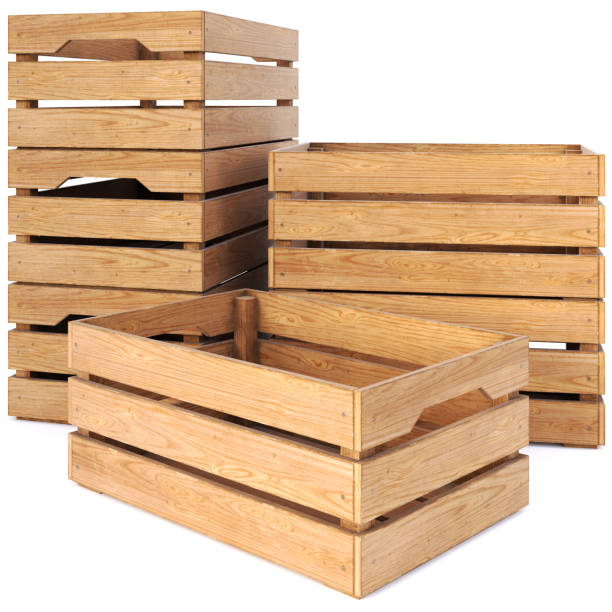 istock wooden boxes isolated on white background. 967673228