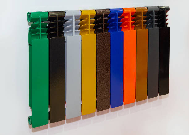 istock Multicolored heating radiators in the exhibition hall. Industry 967681186