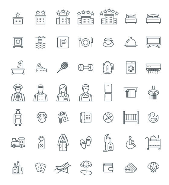 набор значков вектора гостиничных услуг - symbol computer icon breakfast icon set stock illustrations