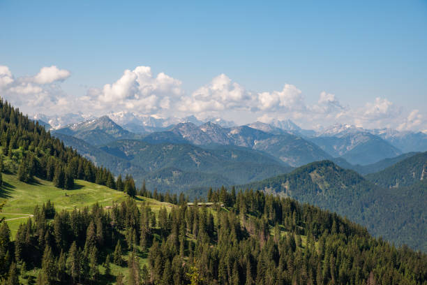 alpen panoramiczny widok z góry wallberg w pobliżu jeziora tegernsee - lake tegernsee zdjęcia i obrazy z banku zdjęć