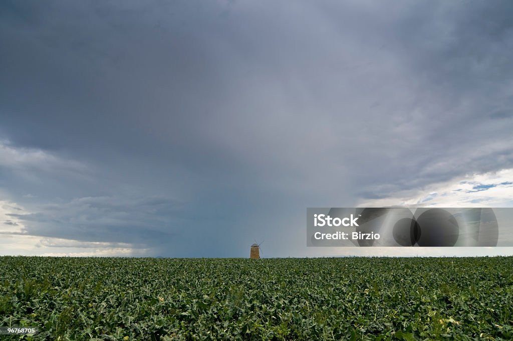 Heno Molino de viento en una tormenta - Foto de stock de Campo - Tierra cultivada libre de derechos