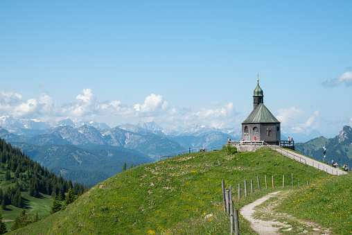 Kapelle on Wallberg near lake Tegernsee. View from mountain side.