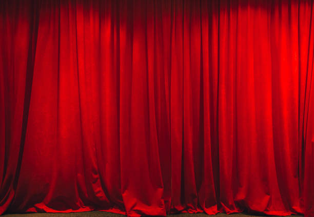 red curtain in theater on stage. - curtain stage theater stage red imagens e fotografias de stock