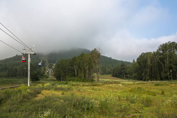 istock Hillside lawn & Cable Car at mountains 967701606