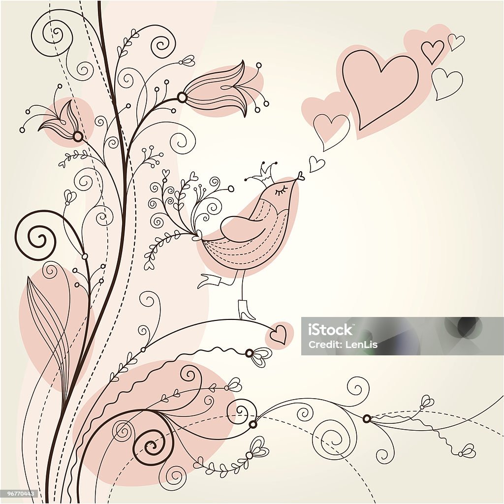 Милый songbird в цветы, Поздравительная открытка - Векторная графика Без людей роялти-фри