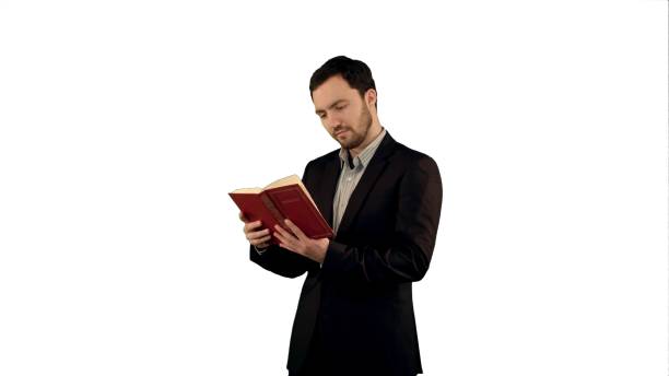 istock University student with book on laptop on white background isolated 967704690