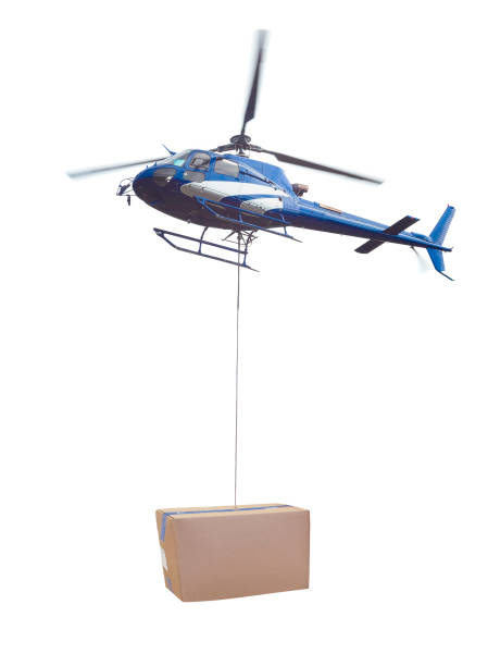 helicopter and package delivery of box isolated on white background