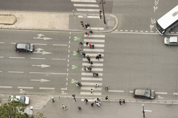 aerial view of pedestrian crossing on street