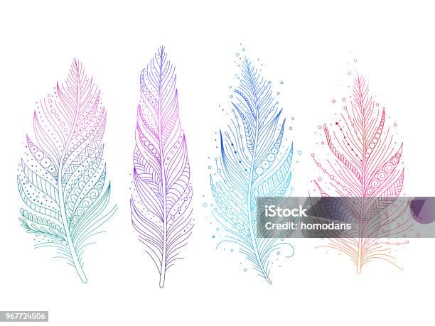 Colored Bird Feathers Stock Illustration - Download Image Now - Feather, Animal Wing, Illustration