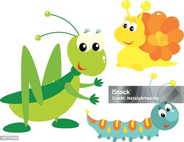 Grasshopper Snail And Caterpillar Stock Illustration - Download Image Now - Animal, Animal Wildlife, Art And Craft