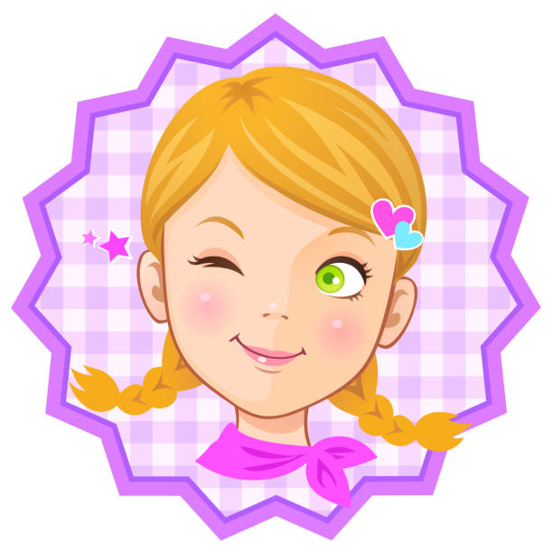 little girl_winking vector art illustration