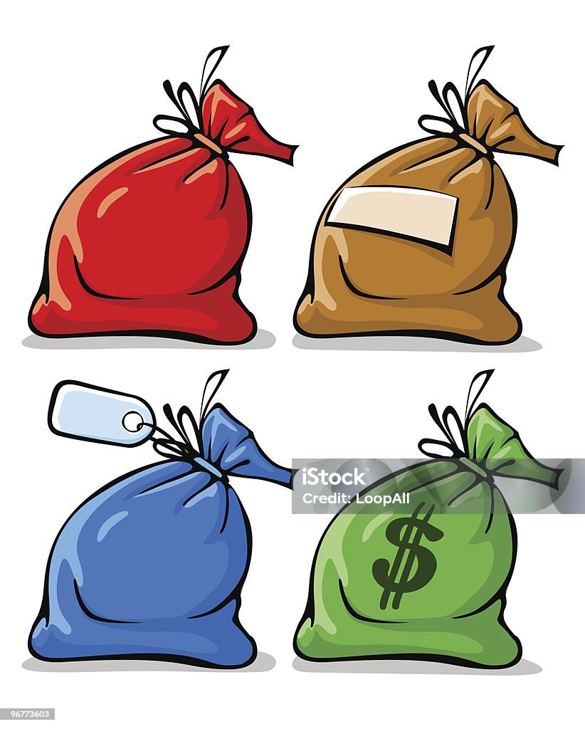 Juego de color sacks con Etiquetas en blanco - arte vectorial de Bolsa - Objeto fabricado libre de derechos