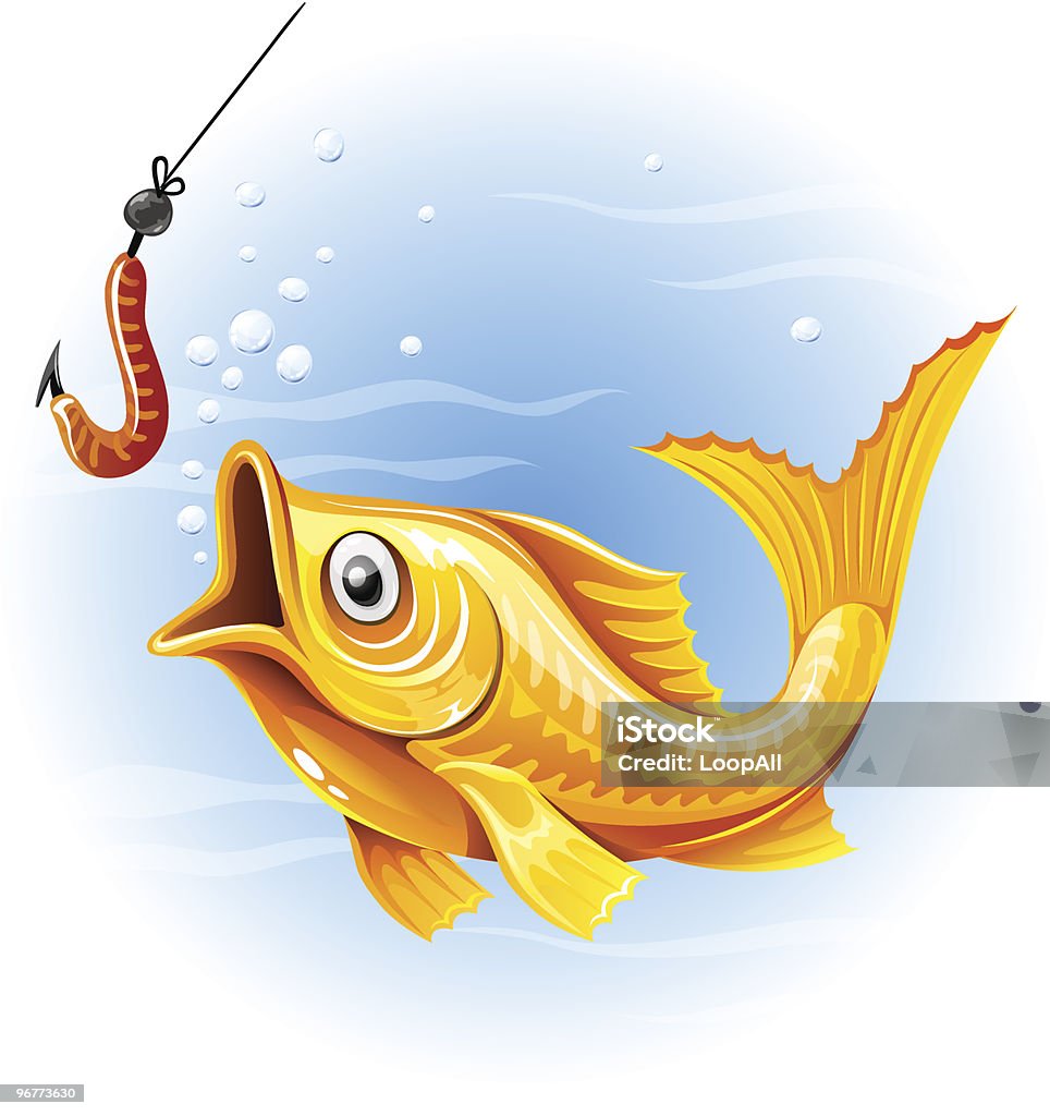 Fishing The Gold Fish Hunting Worm Stock Illustration - Download Image Now  - Animal, Animal Mouth, Animals Hunting - iStock