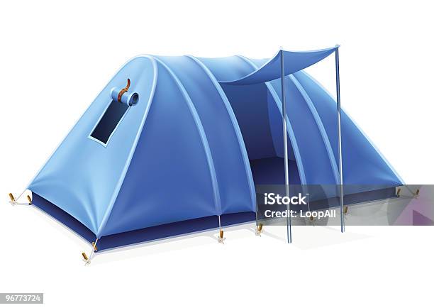 Bleu Tente Touristique Pour Le Voyage Et Le Camping Vecteurs libres de droits et plus d'images vectorielles de Blanc