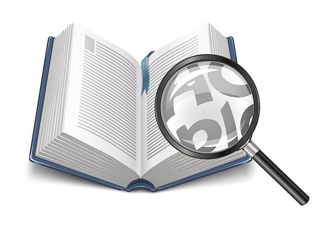 open book with magnifying glass open book with magnifying glass - vector illustration magnifying glass book stock illustrations