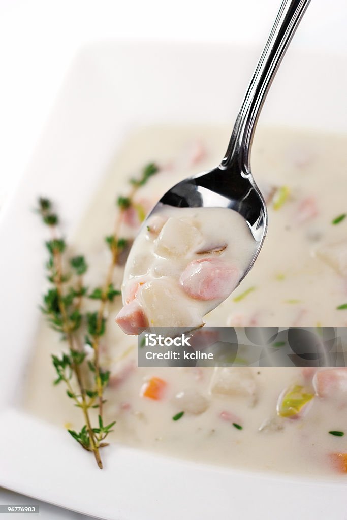 Jamón & sopa de papas con puerros - Foto de stock de Cortado libre de derechos