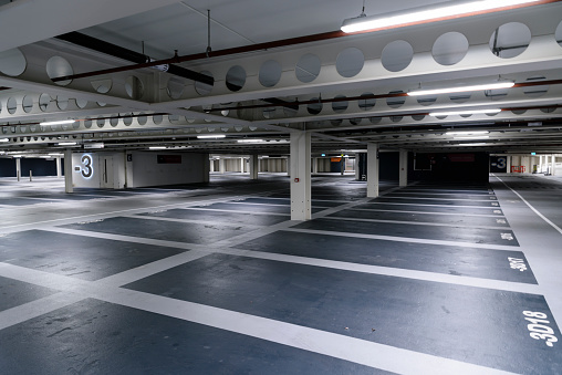 Large underground parking lots in modern cities