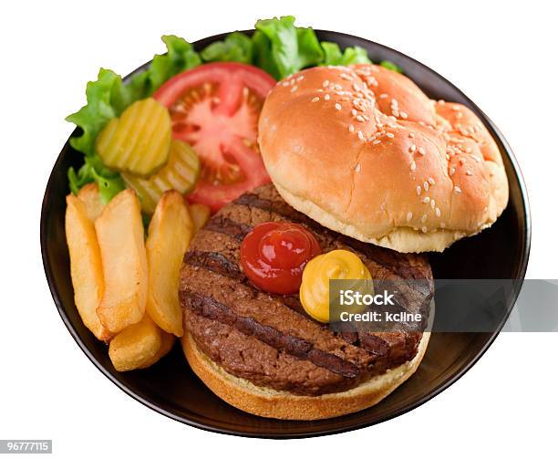 Grilled Burger Placa - Fotografias de stock e mais imagens de Alface - Alface, Alimentação Não-saudável, Almoço