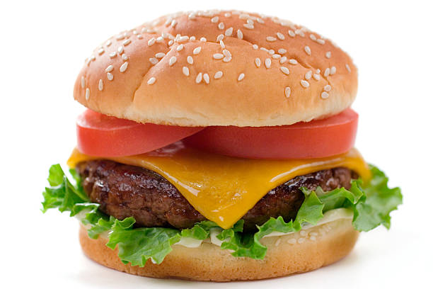 Close up of restaurant style cheeseburger stock photo
