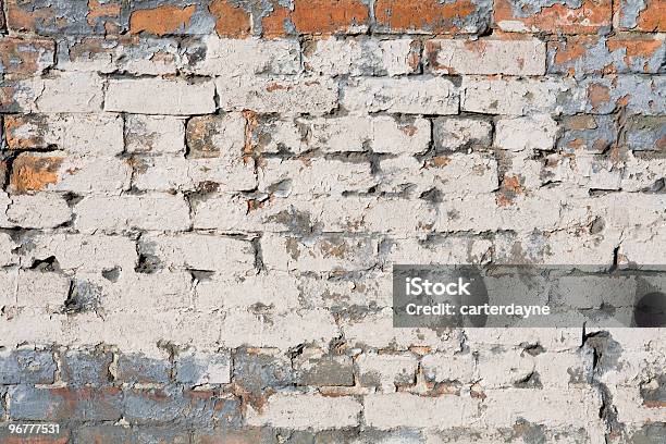 Old Painted Peeling Brick Wall Background Stock Photo - Download Image Now - Abstract, Architectural Feature, Architecture