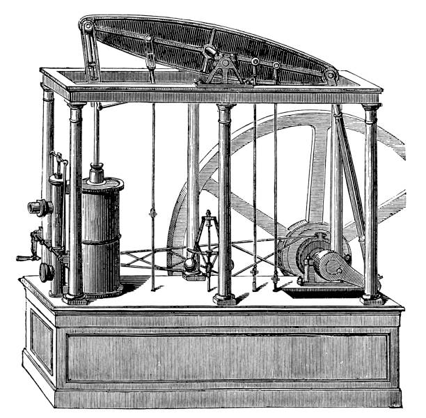 ilustraciones, imágenes clip art, dibujos animados e iconos de stock de motor de vapor de doble efecto de james watt (1769) - james watt