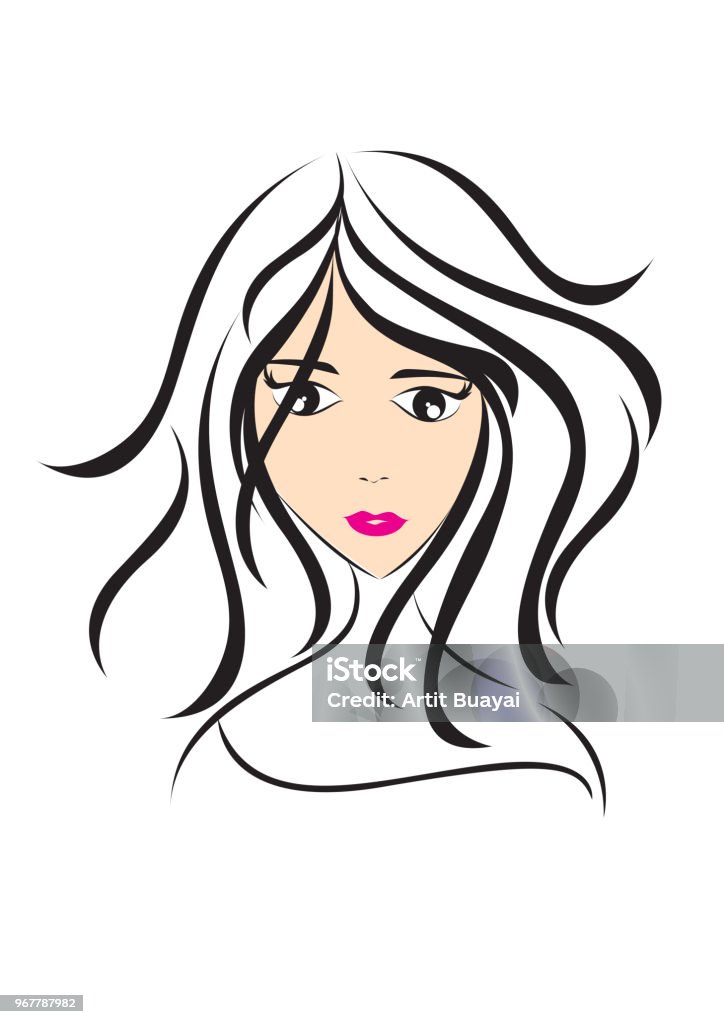 Women Long Hair Style Icon Girl Face Logo Women Salon Sign Beauty Lady Spa  Cartoon Vector Illustration Stock Illustration - Download Image Now - iStock