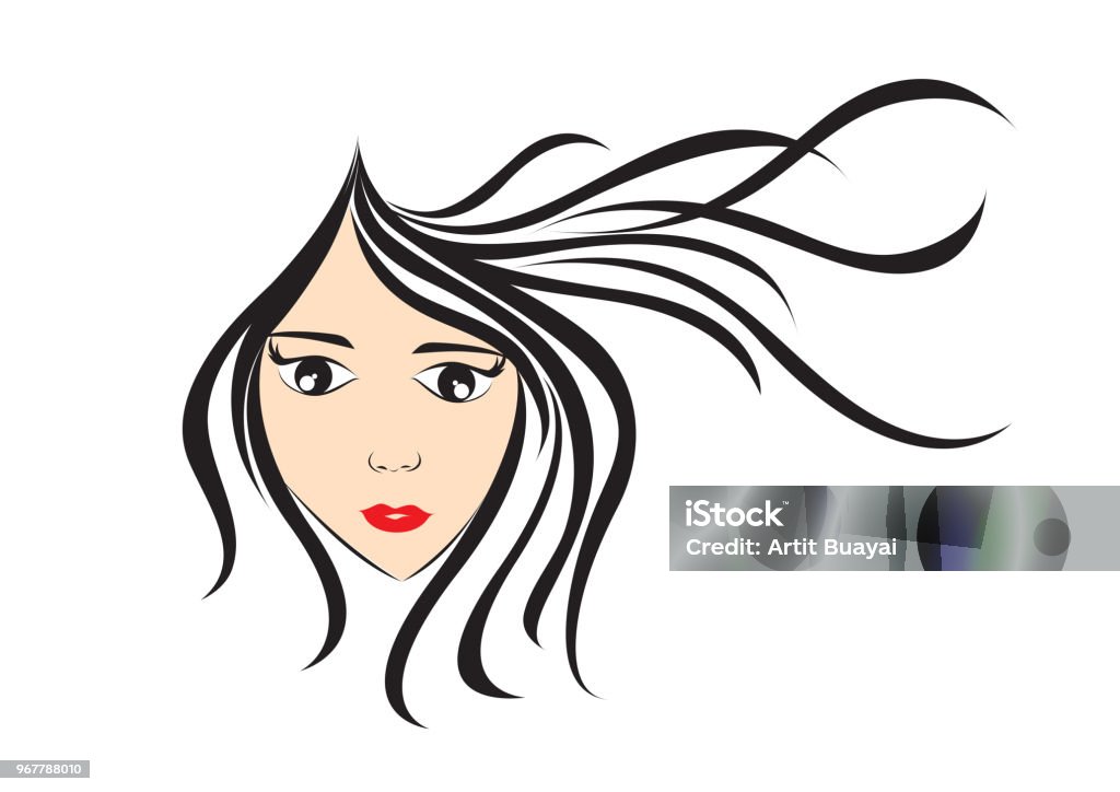 Women Long Hair Style Icon Girl Face Logo Women Salon Sign Beauty Lady Spa  Cartoon Vector Illustration Stock Illustration - Download Image Now - iStock