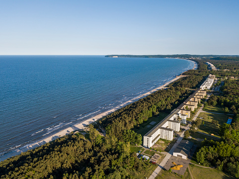 Aerial view of Prora, a beach resort built by Nazi Germany
