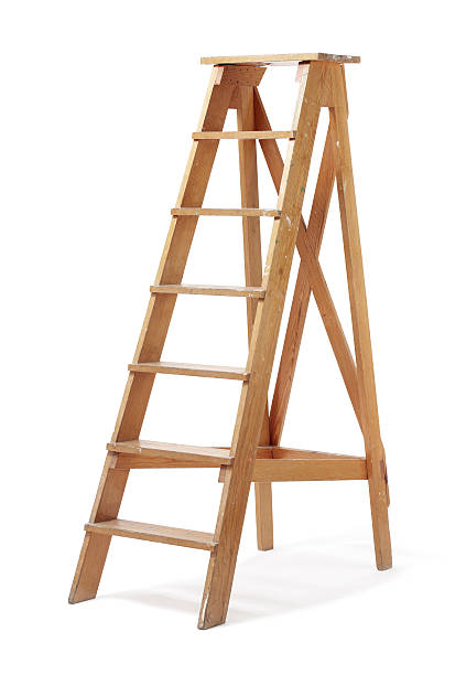 istock Old wooden stepladder on a white background 96779890