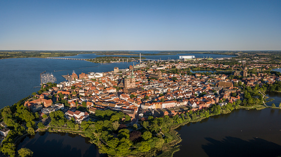 Aerial view of Stralsund, a Hanseatic town in the Pomeranian part of Mecklenburg-Vorpommern