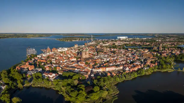 Aerial view of Stralsund, a Hanseatic town in the Pomeranian part of Mecklenburg-Vorpommern, Germany