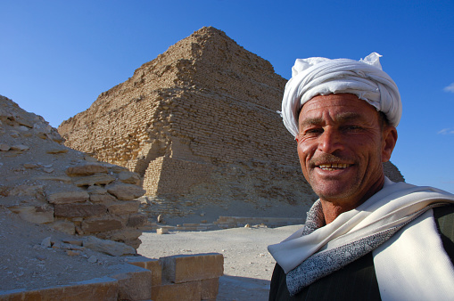 Egyptian man near Saqqara pyramid in Giza, Cairo, Egypt on 02-09-2006