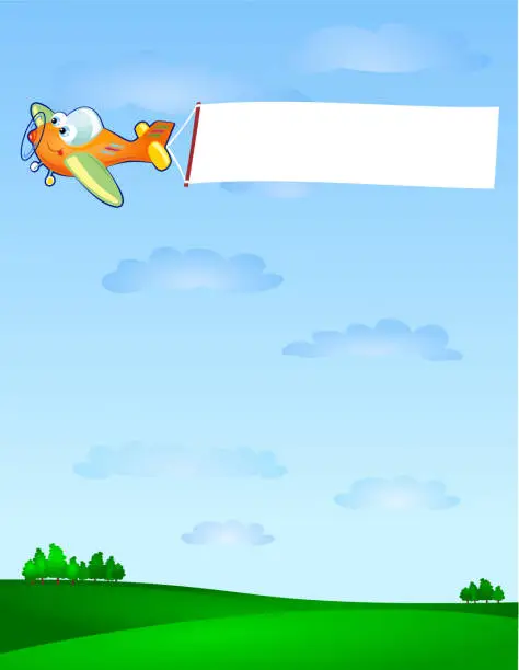 Vector illustration of Plane in flight with white banner