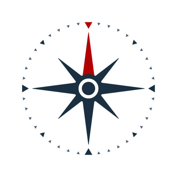 значок розы компаса, роза ветра и символ навигации - compass compass rose direction north stock illustrations