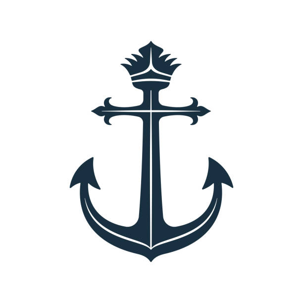 Royal anchor icon, nautical symbol Vector anchor and crown design. Royal anchor on white background. bellcaptain stock illustrations
