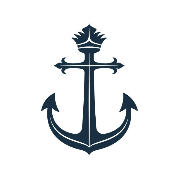 Royal anchor icon, nautical symbol Vector anchor and crown design. Royal anchor on white background. turkey tattoo stock illustrations