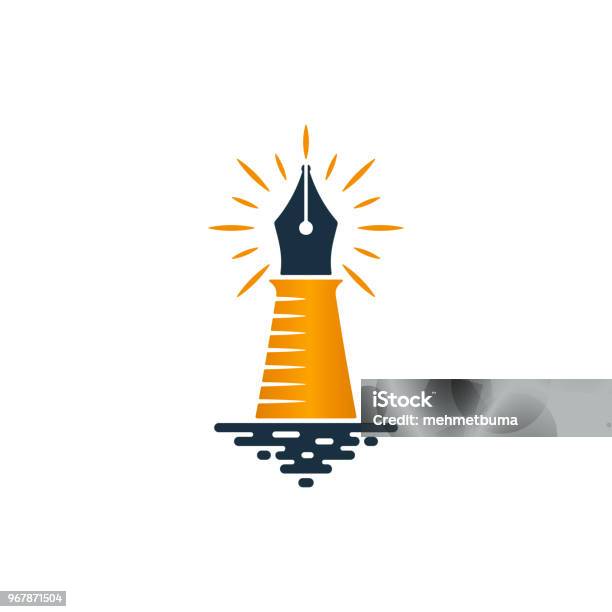 Lighthouse And Fountain Pen Logo Design Stock Illustration - Download Image Now - Writing - Activity, Logo, Lighthouse