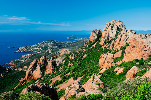 View south west from Pic Roux on the Esterel coast of Provence, France.