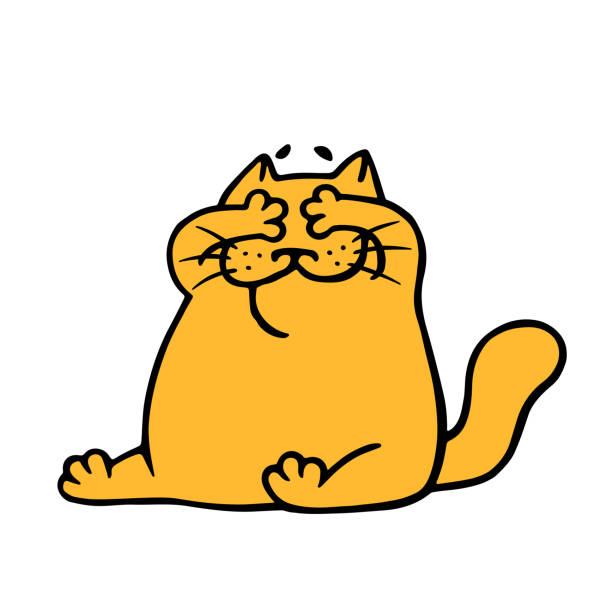 illustrations, cliparts, dessins animés et icônes de funny chat orange bénéficie de couvrant ses yeux avec pattes. illustration vectorielle - domestic cat playful cute close up